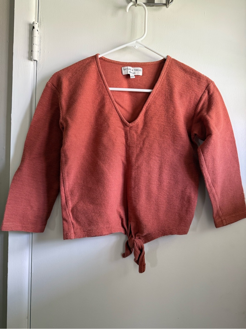 Madewell Texture & Thread Textured Rust Cropped Top with Tie Front, Size XS
